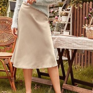 Solid Satin Midi Skirt